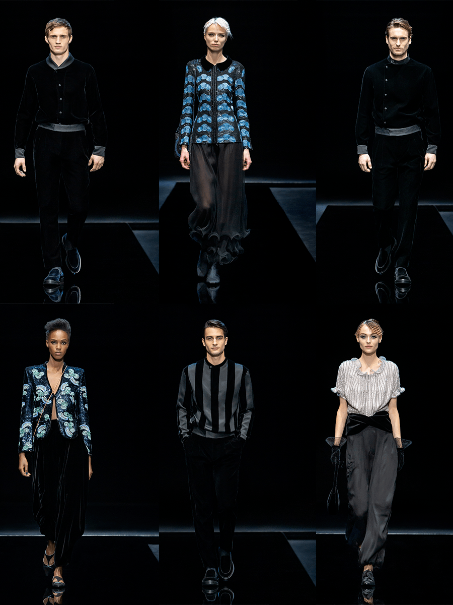 螺旋 Giorgio Armani 2021秋冬，阿玛尼的深色服装，螺旋立体装饰的活力与时尚