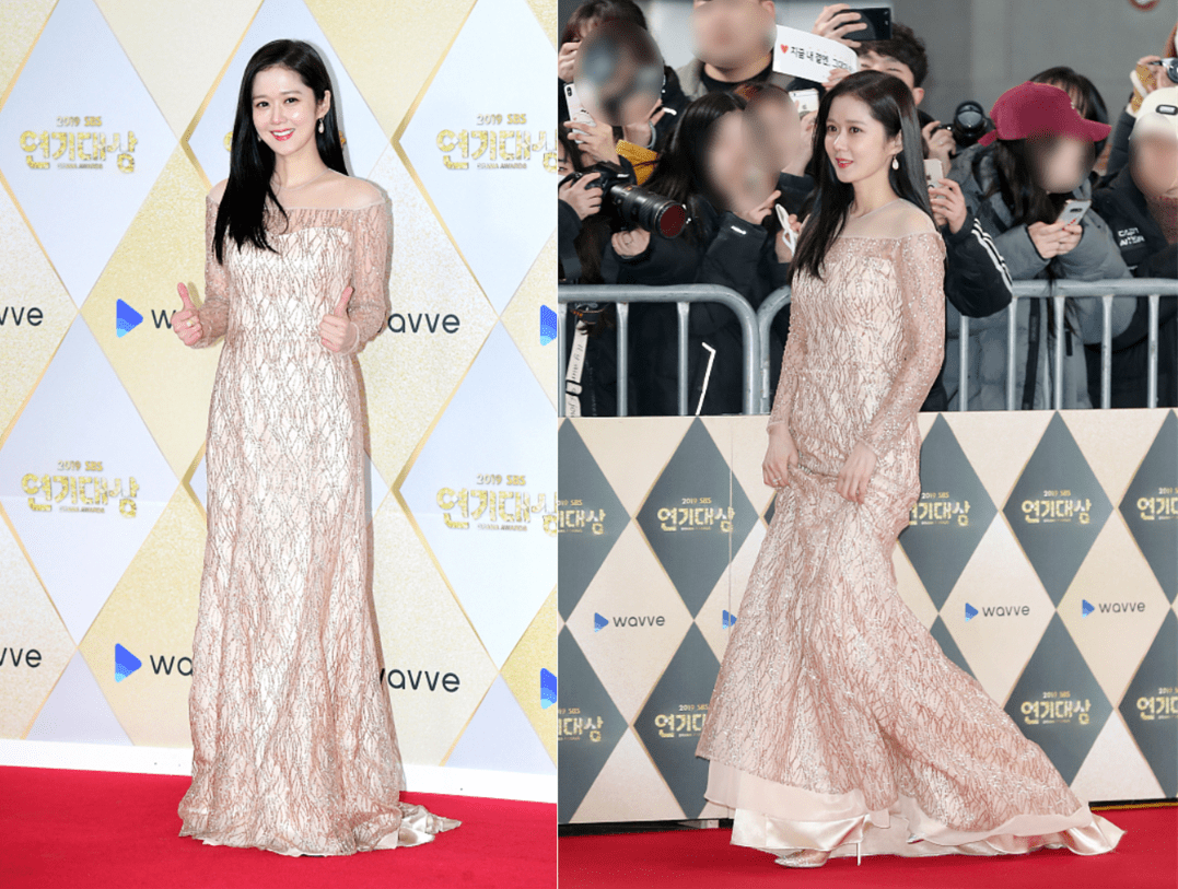 显得 紧身长裙真挺难穿的，90斤的张娜拉穿起来，小肚腩突出还很显壮