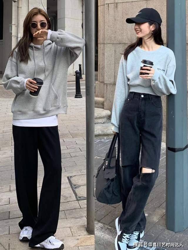 黑色 冬天，穿“卫衣”时尚百搭！阔腿裤、牛仔裤、打底裤随便搭