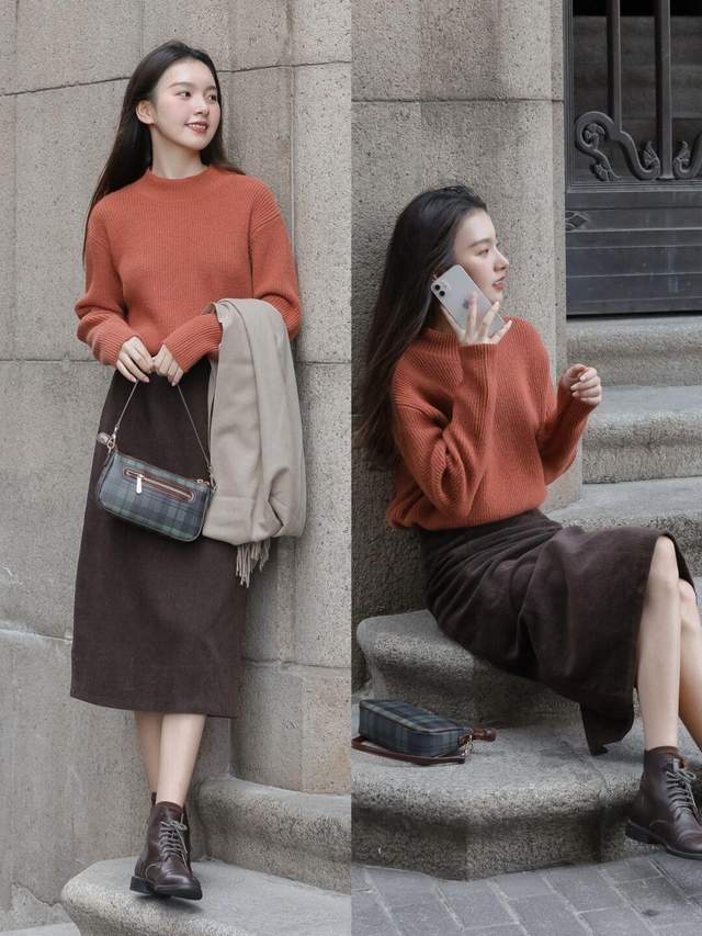 整体 秋冬怎么穿出优雅的气质感？碎花裙+紫色大衣，时髦又不失女人味