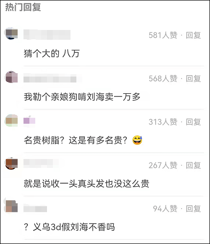 网友一片假刘海卖13500元！网友：顿时感觉不缺头发了...