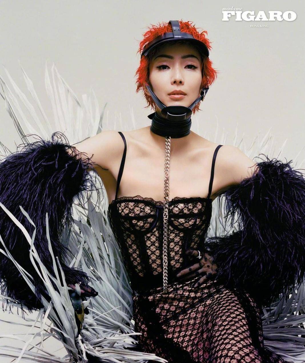 杨幂 杨幂、倪妮、郑秀文、刘雯同穿一款吊带蕾丝裙上杂志，杨幂竟输了