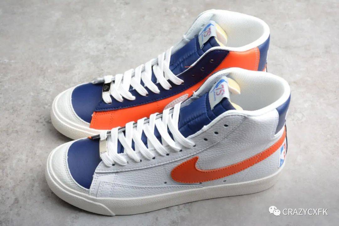 Nike 耐克 Nike Blazer Mid 联名 NBA 75周年白蓝橙尼克斯高帮板鞋