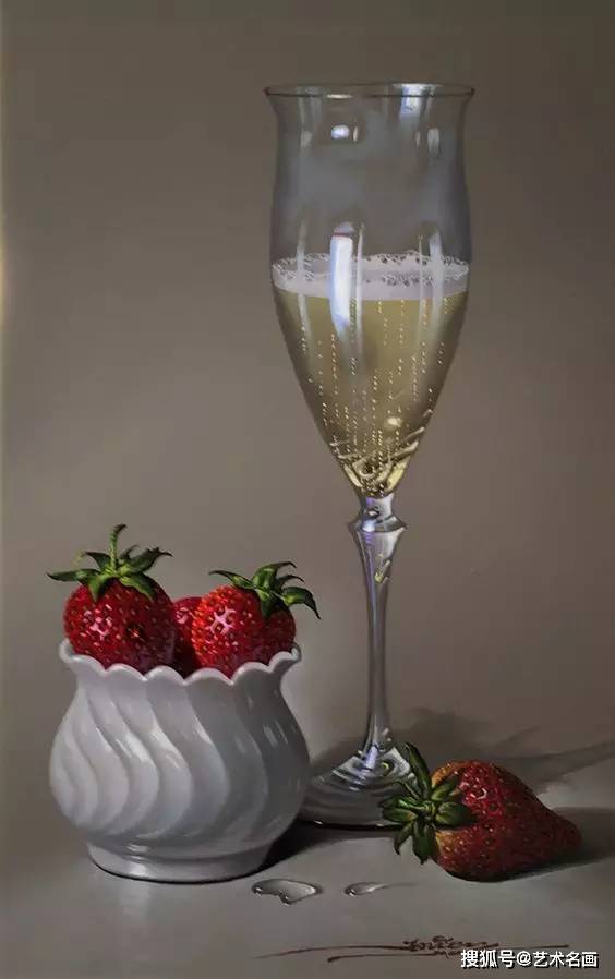 西班牙超写实画家javiermulio的透明玻璃杯具油画作品