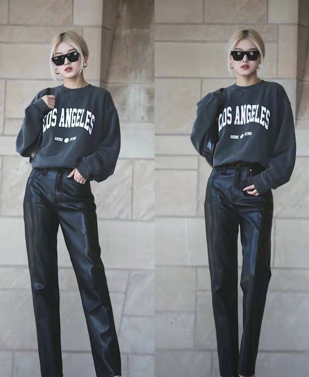 二,卫衣搭配皮裤