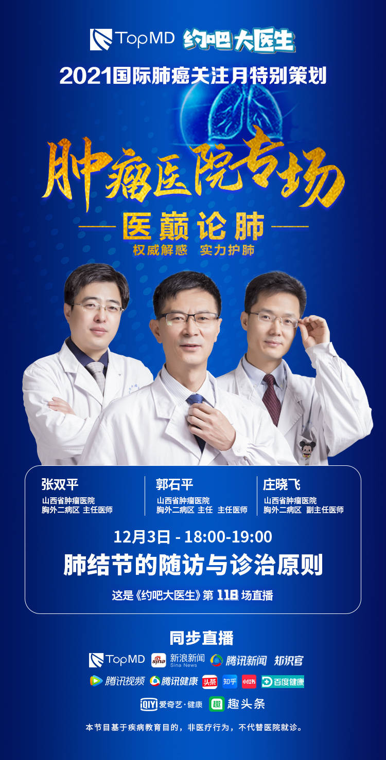 家属|直播预告丨肺结节的随访与诊治原则