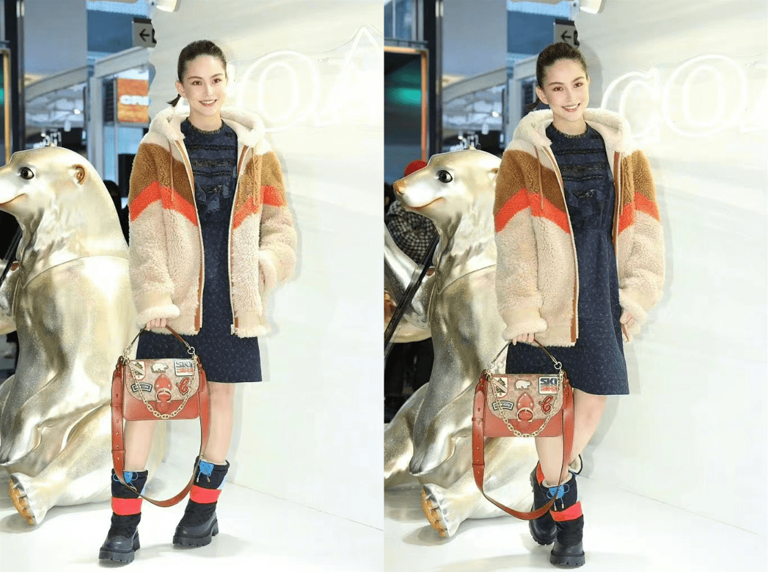 黑色 昆凌的一身穿搭挺显胖，夹克配半裙比例有点不协调，但却不怎么丑