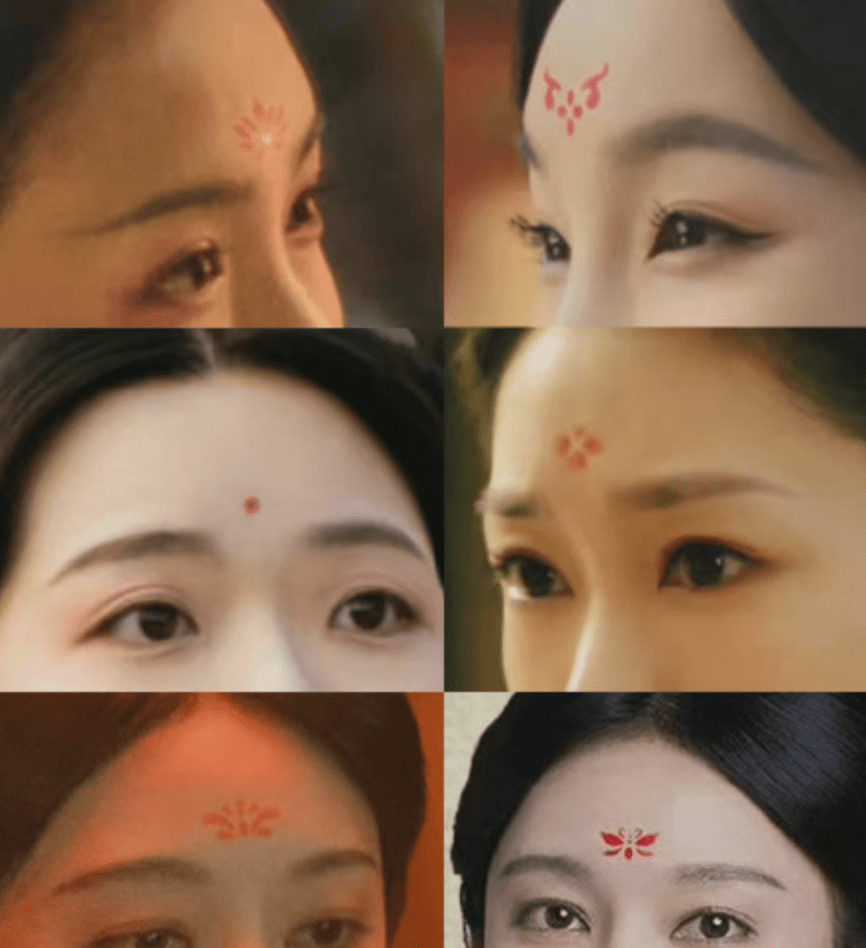 角色的花钿花纹也有所不同,柳然额头上花开四瓣,端庄秀气,是为梅花妆