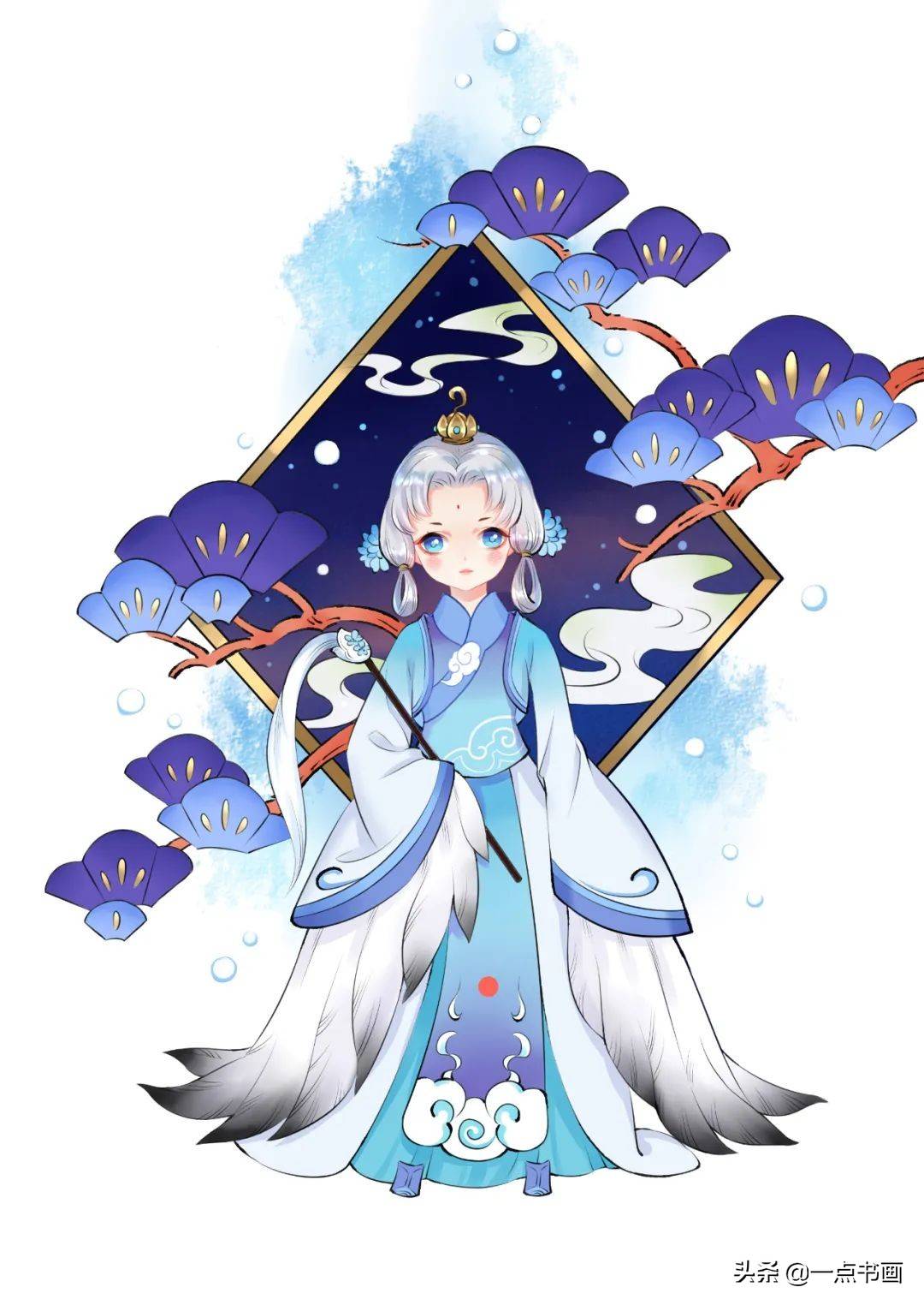 发髻铅笔线描古风美人画法