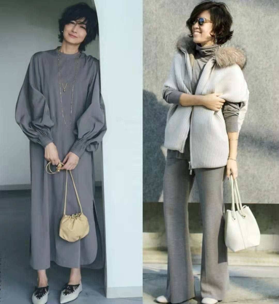 黑色 中年女人别穿得花花绿绿，试试高级“气质灰”穿搭，优雅到骨子里