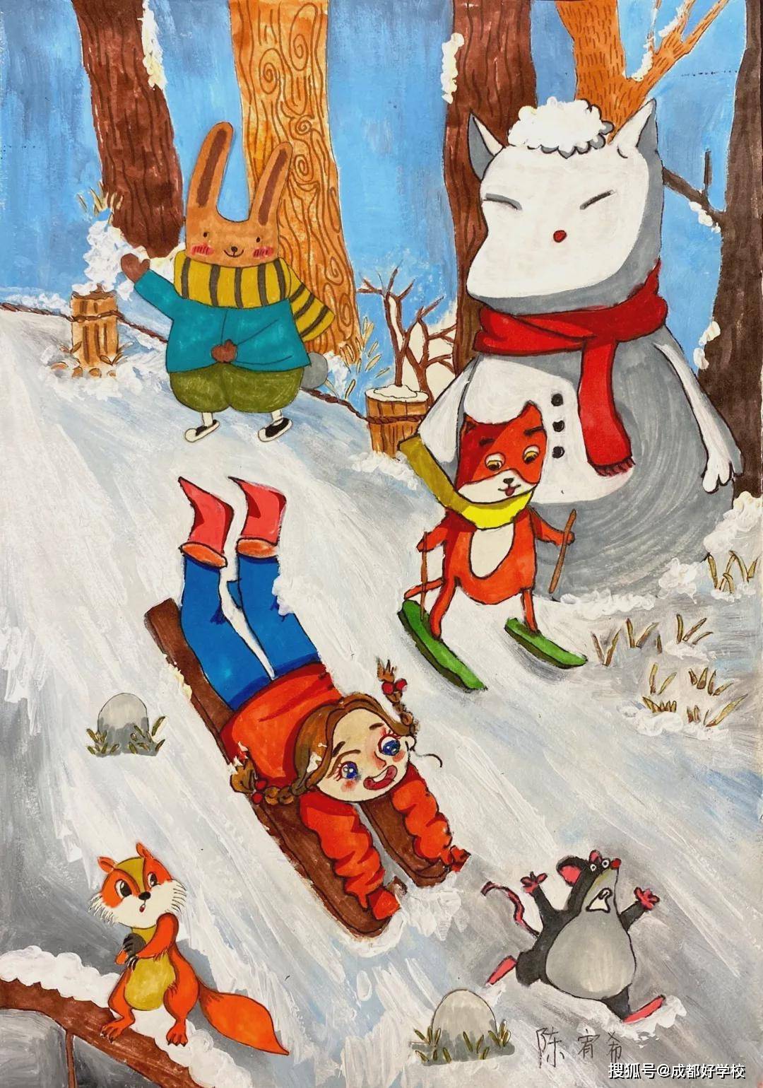 以情暖冬新川外国语学校冬天的样子在这些歌声里彩墨里