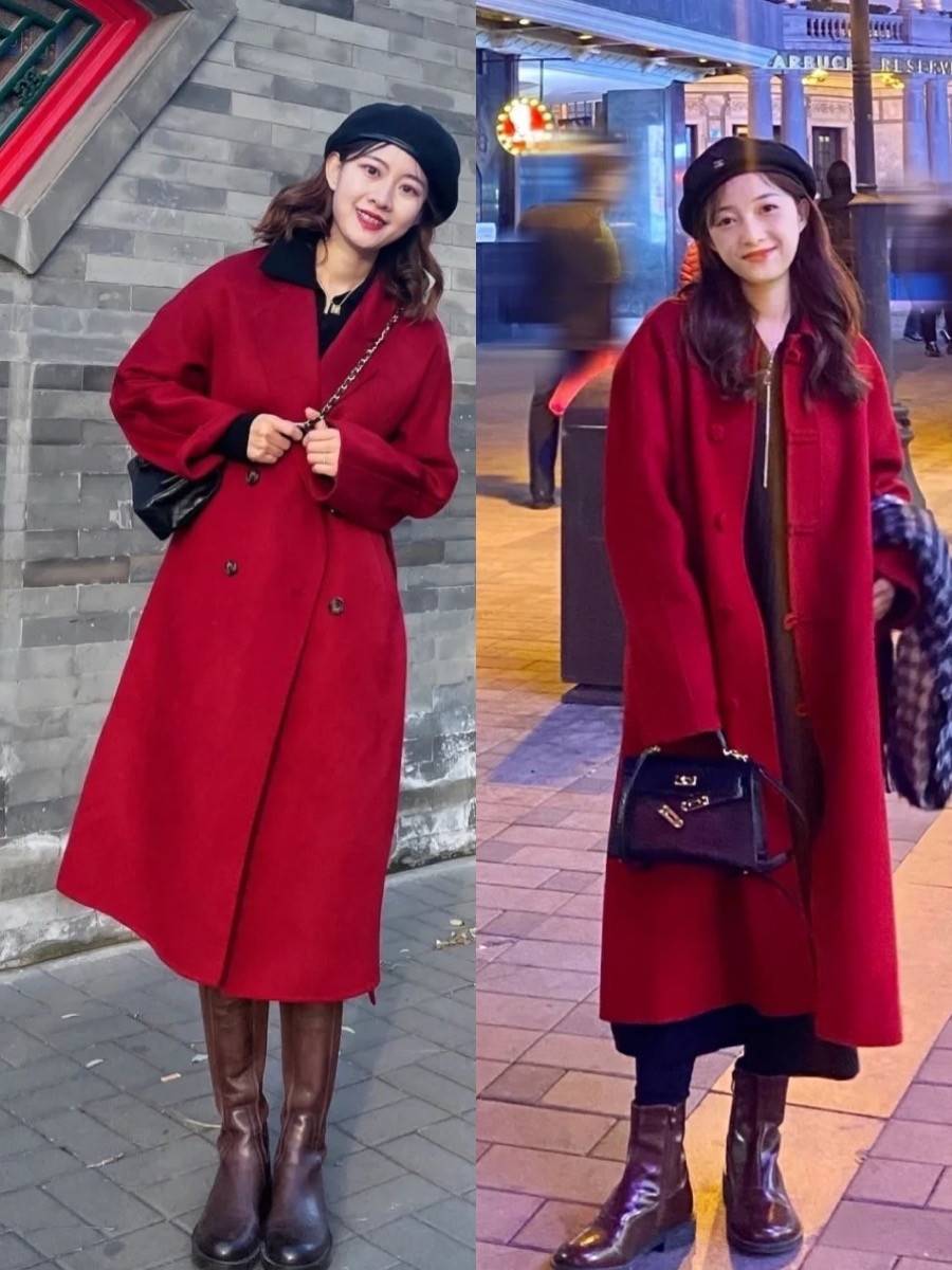 黑色 年底了才发现:还是红大衣更符合过年氛围,穿上提升气质又喜庆