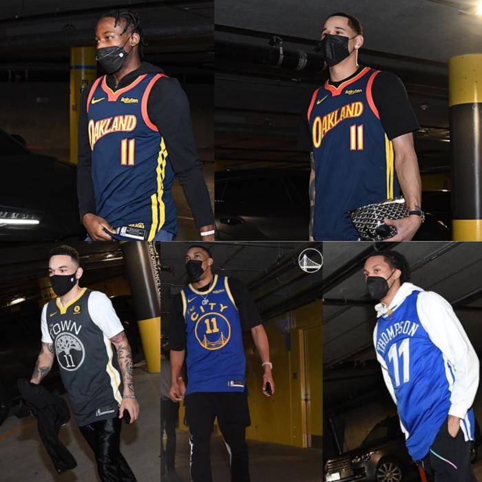 原创勇士全队穿11号球衣亮相库里帅气嘴哥乐开怀集体欢迎克莱复出