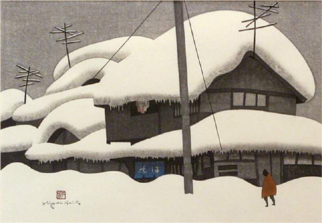 日本近代版畫大師齋藤清冬日雪景系列版畫作品