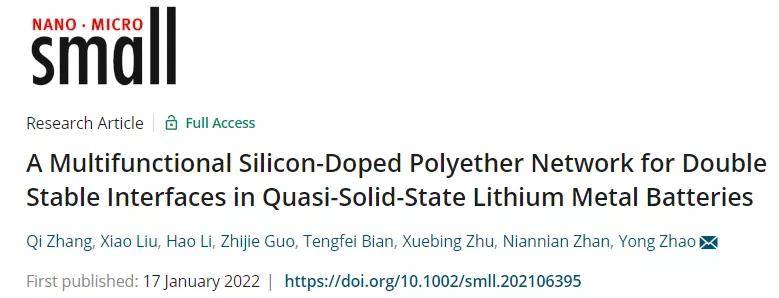 河南大学赵勇课题组在含硅聚醚高分子准固态锂金属电池研究获进展