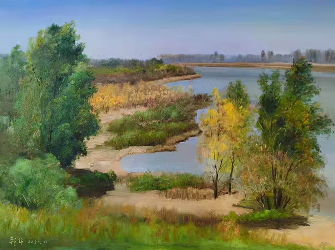 画不尽的山水情缘——女画家郭华油画水韵作品_宁静_湖畔_大地