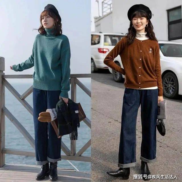 层次 紧身牛仔裤搭配靴子，简单又富有层次的穿搭，冬季搭配也不难