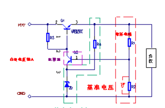 組成的串聯式穩壓電路,基準電壓源由穩壓二極管zd,限流電阻r3一起組成