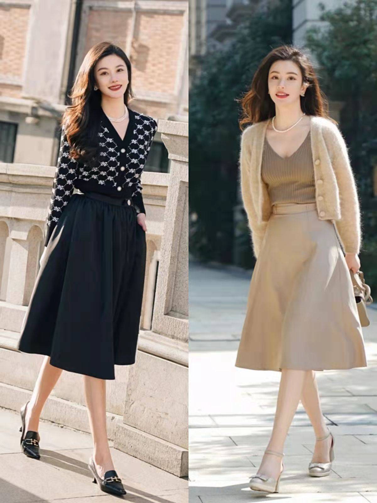 小腿肚 再不穿“奶奶衫+长半裙”就真来不及了，优雅又时尚，照着搭稳赢