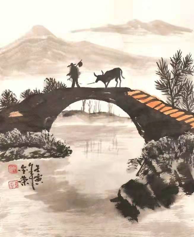 中美协会员汝金荣近期作品耕牛踏春请赏析