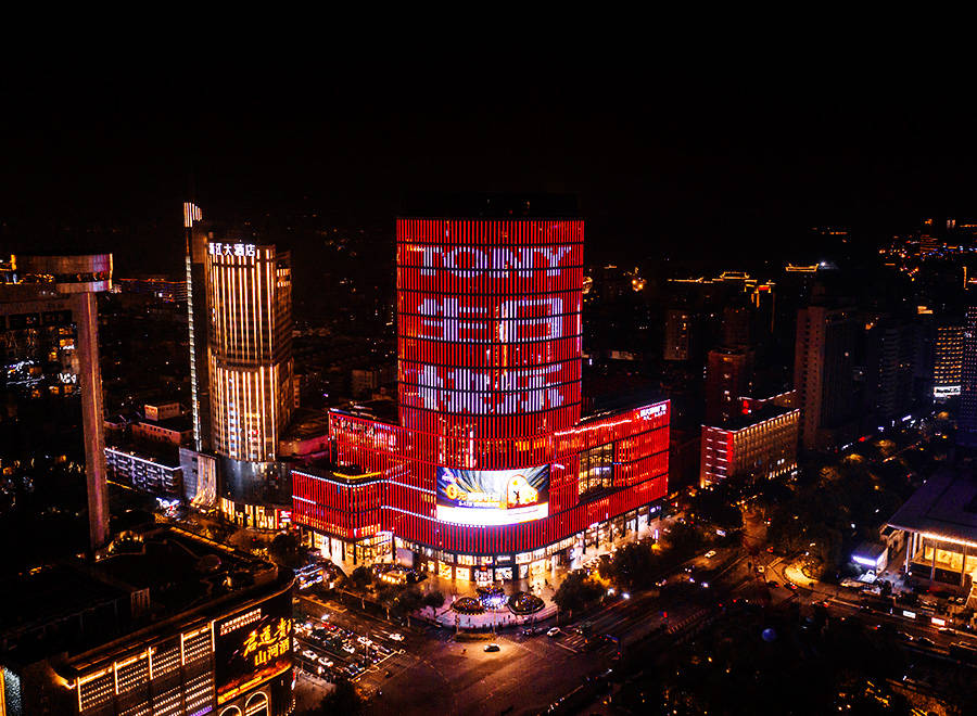 杭州国大城市广场楼体灯光秀天赐传媒