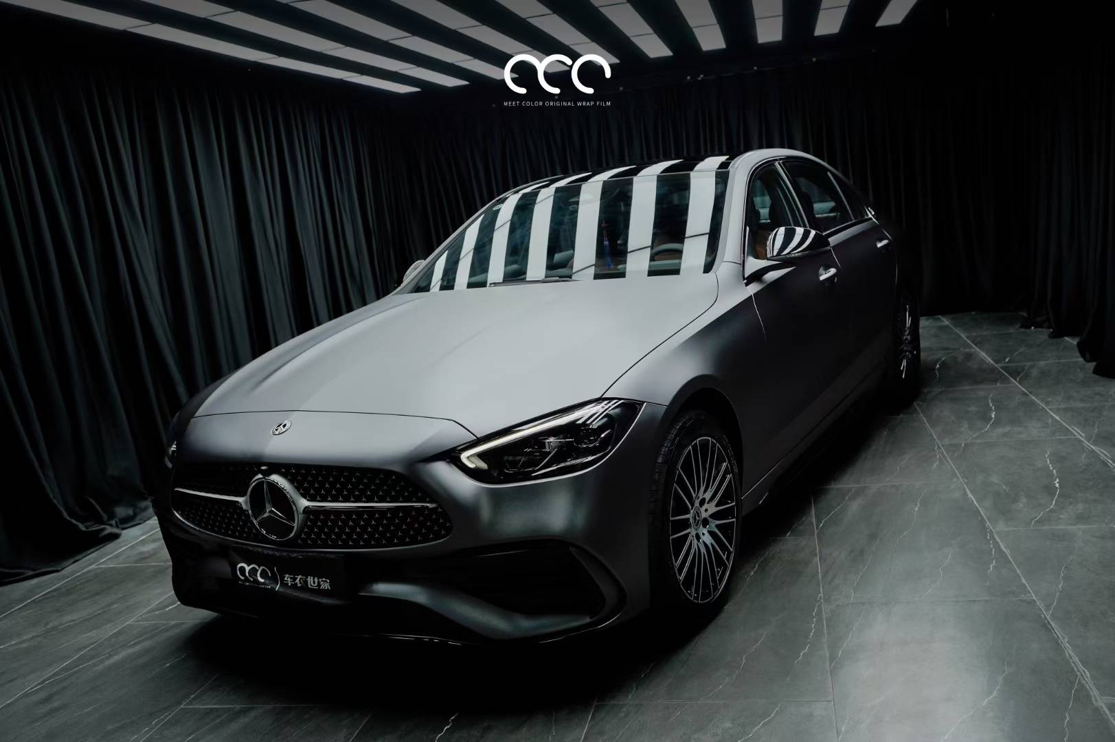 厚重且清雅奔驰c260l漫彩山灰改色膜