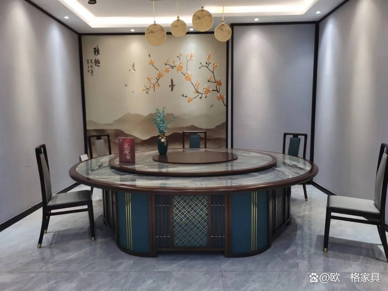 酒店高档电动转盘餐桌人大圆桌 包间 装修 大理