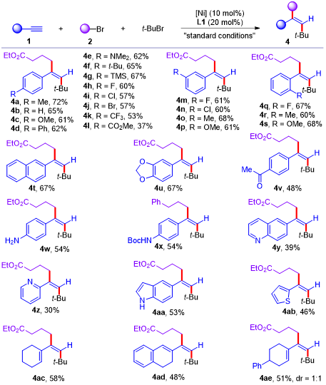 炔烴的底物範圍(來源:chemical science)接下來,作者對烷基溴代物的