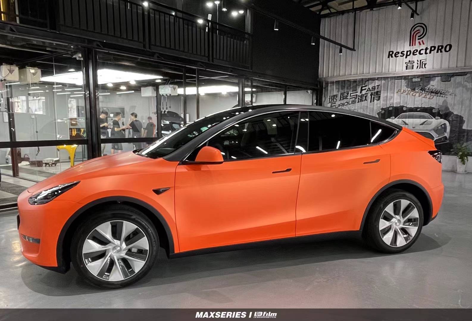 lbfilm改色膜案例特斯拉modely消光熔岩橙