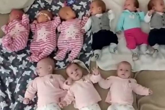 兄弟三人都生了三胞胎，九个娃摆在一起太霸气，直接开个幼儿园吧
