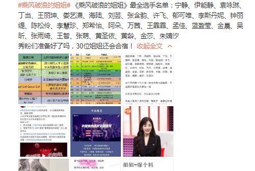 原创乘风破浪的姐姐们选手名单曝光吴昕娄艺潇还行宁静过了吧