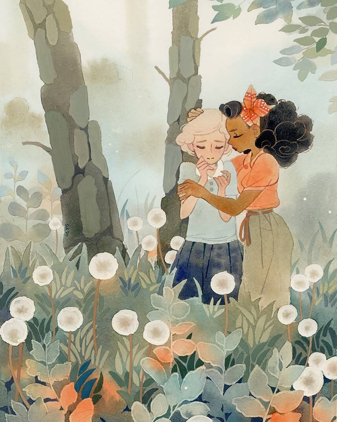 充满故事性的梦幻水彩插画,将灵幻的爱情故事描绘地淋漓尽致