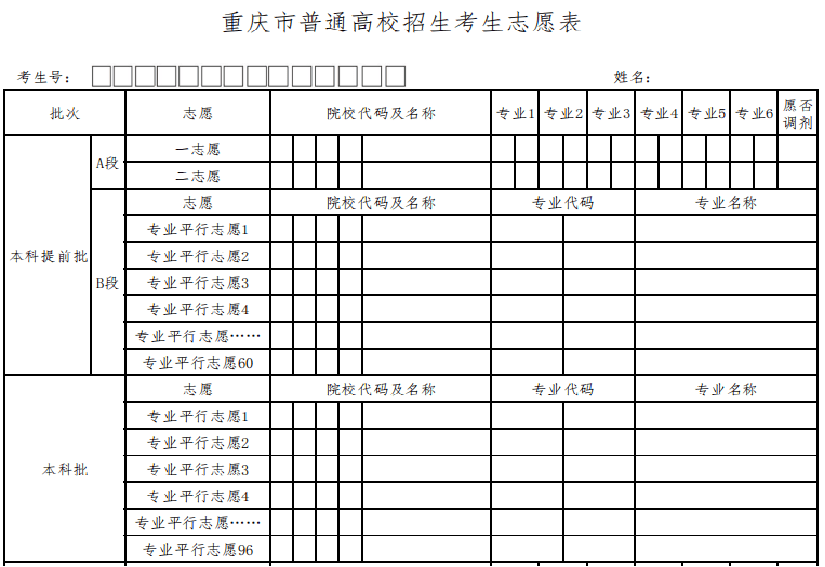 重庆高考报名登记表图片