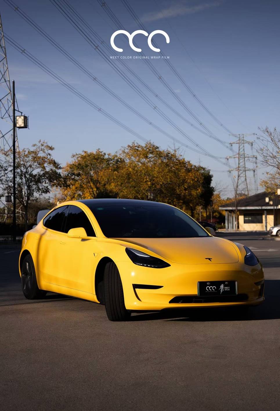 特斯拉model3漫彩改色膜pet贾洛格黄典藏版