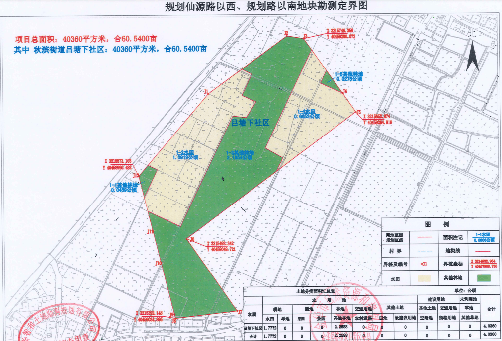 因規劃仙源路(規劃路至花臺路段)建設需要,擬徵收秋濱街道呂塘下村等