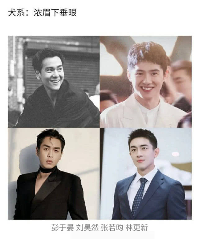 性的参照物是浓眉下垂眼,网友总结的代表人物是彭于晏,刘昊然,张若昀