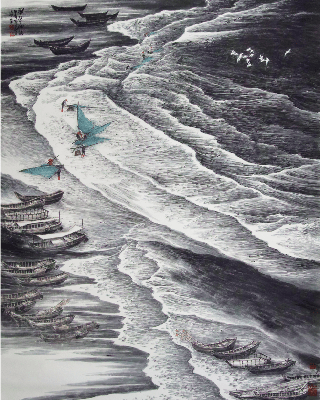 中国美协会员陶安金作品同样是通过水来表现风,当代名家陶安金则通过