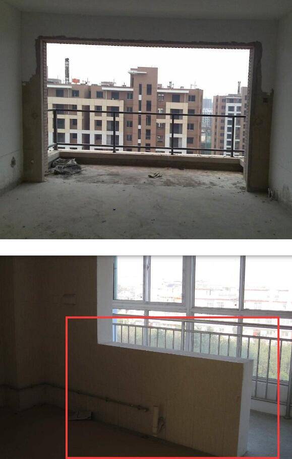 一般阳台与室内相连的地方左右都会有个小墙垛.