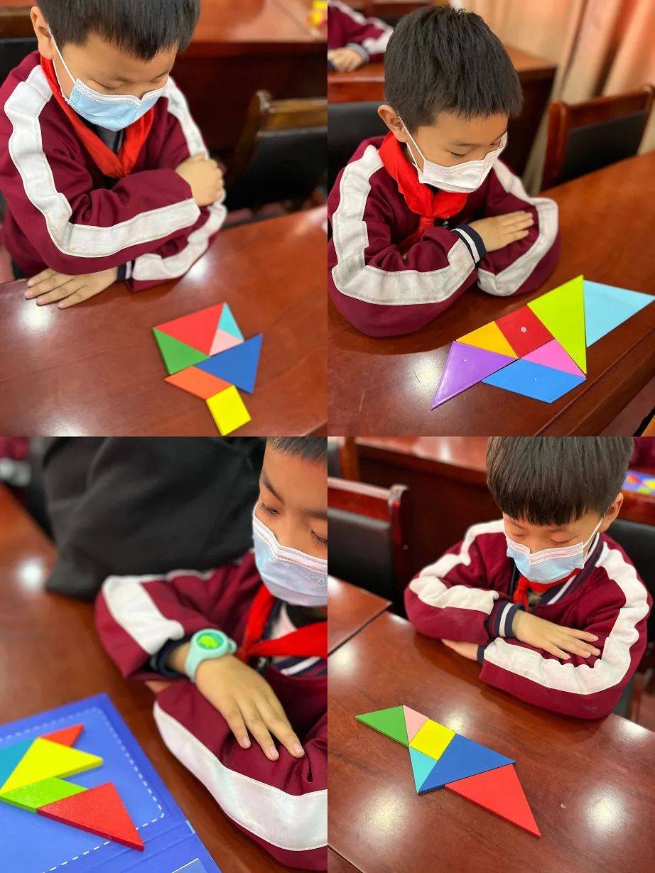 一块块五颜六色的七巧板穿梭于孩子们小巧的手指间,一份份新颖的创意