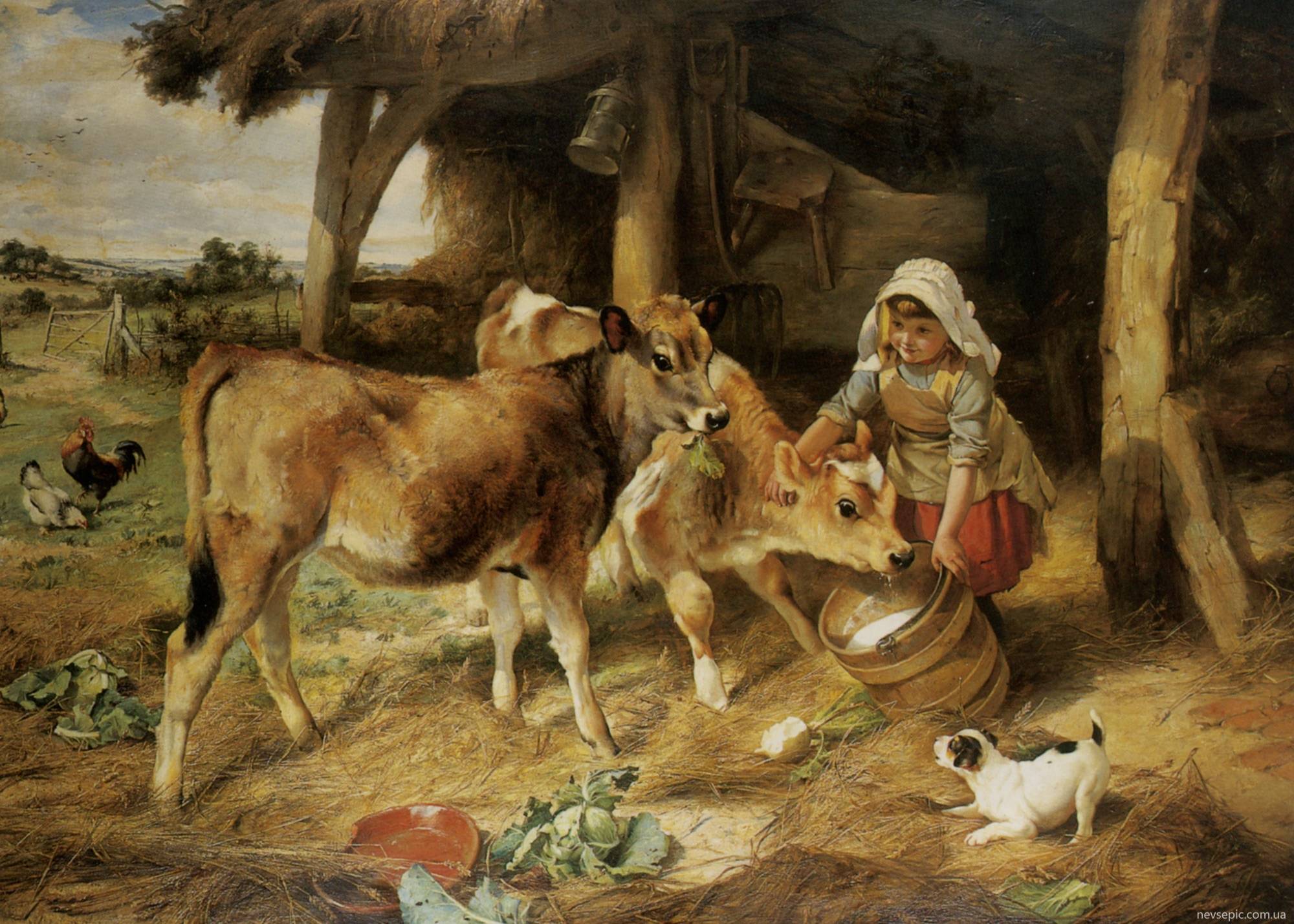 描绘牧场动物系列的油画可爱之极