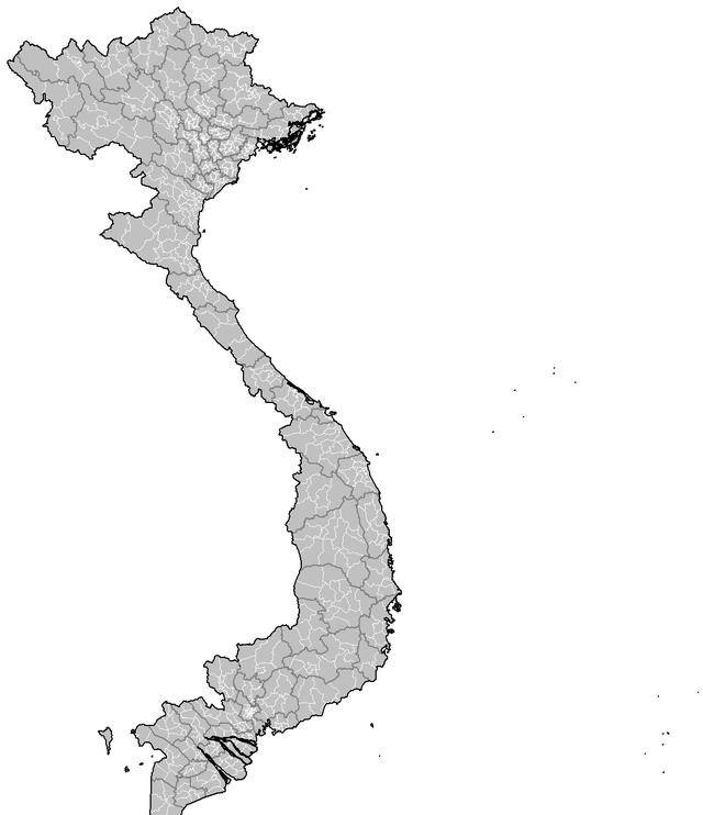 下面的地图更加清楚,浅灰色的县就是越南的省界,而白色的县则是越南的
