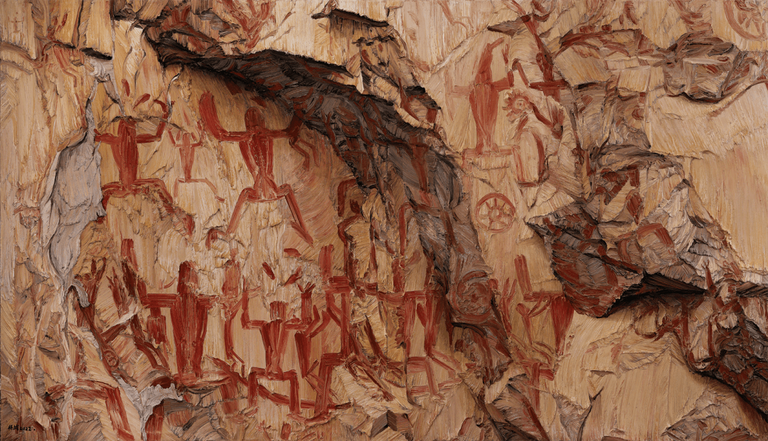 远古的回声杨诚老师花山岩画油画作品分享竟分不清是实景还是油画