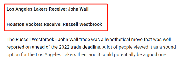 原创             2022年NBA选秀大会前，湖人可能发生的五笔交易：沃尔与威少互换