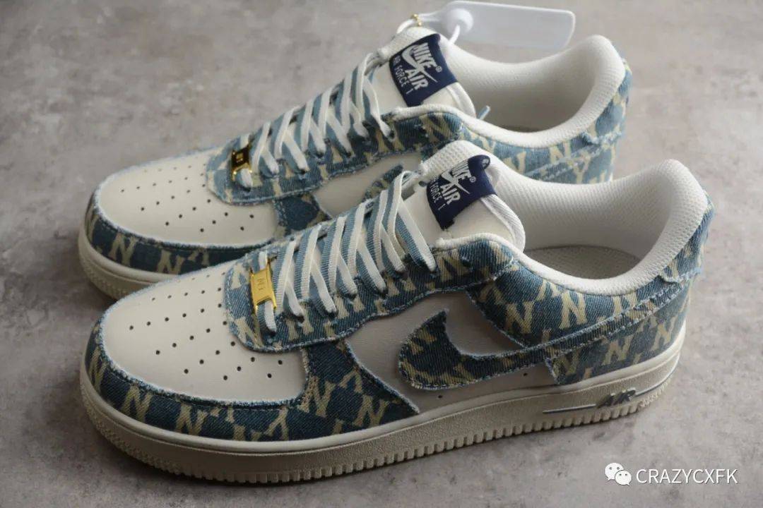 耐克联名 nike air force 1 mlb 做旧水洗丹宁牛仔布空军一号低帮运动