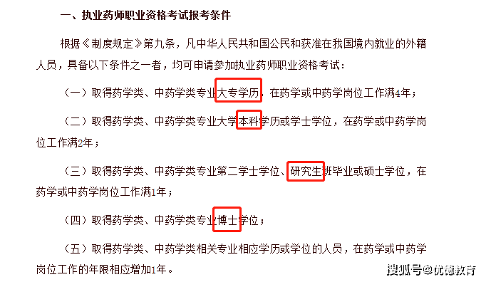 執業藥師考試的報考條件要求,取得藥學類,中藥學類專業大專生,本科生