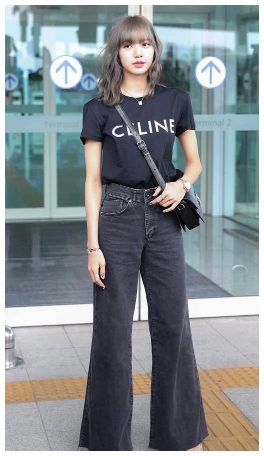 原来阔腿裤还是得搭配高跟鞋,看到lisa穿出的大长腿,酸了_穿法_黑色