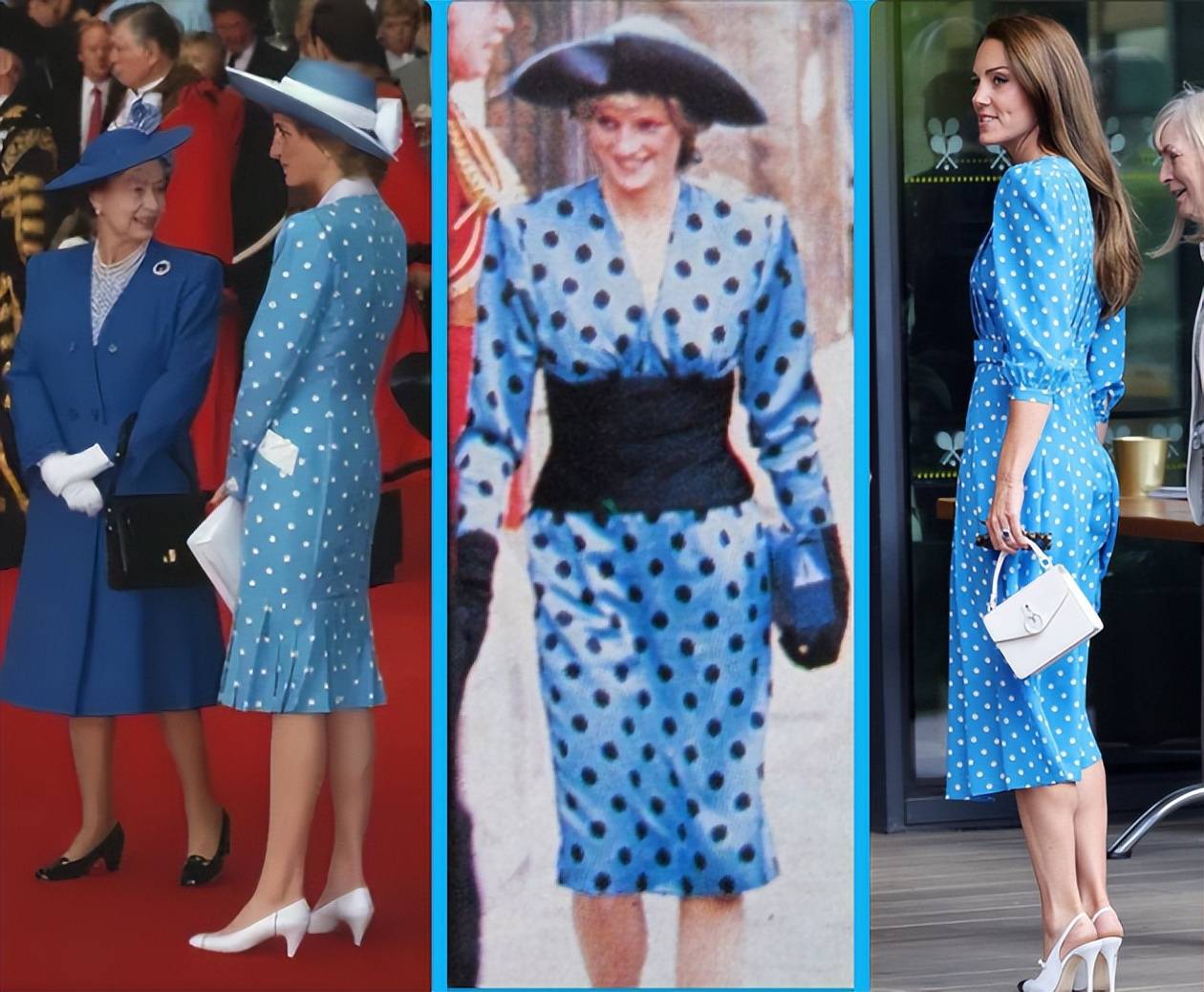 原创             凯特到底有多少波点裙？又穿蓝色波点裙看球赛，好衣品受婆婆影响