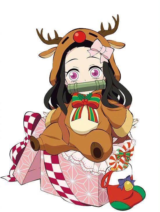 《鬼灭之刃》官方圣诞主题立绘,猪猪开启吃货模式,善逸又被吓哭_礼物