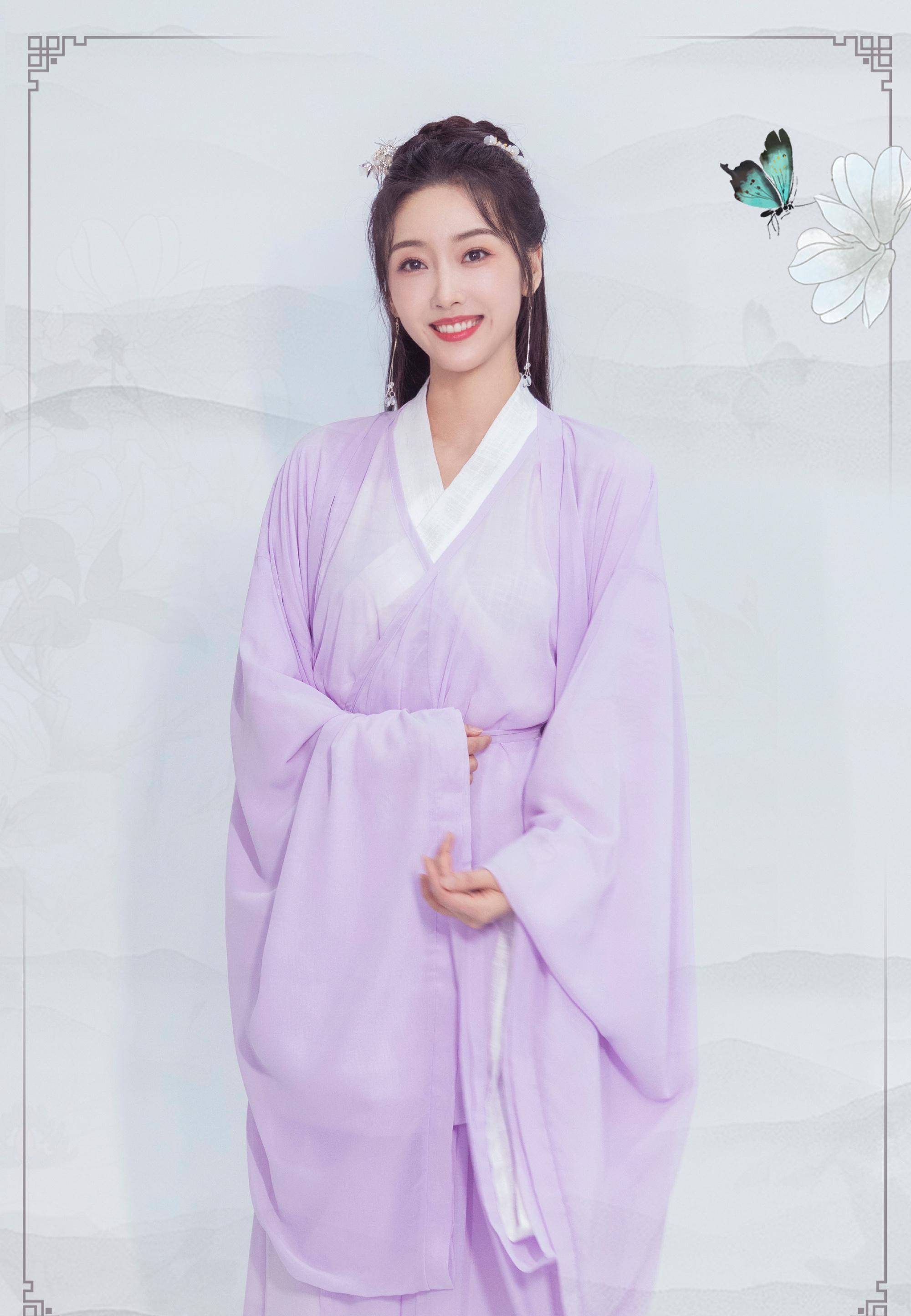 原创宣璐号召大家穿汉服踏青一袭紫色古装超婉约女神气质立现