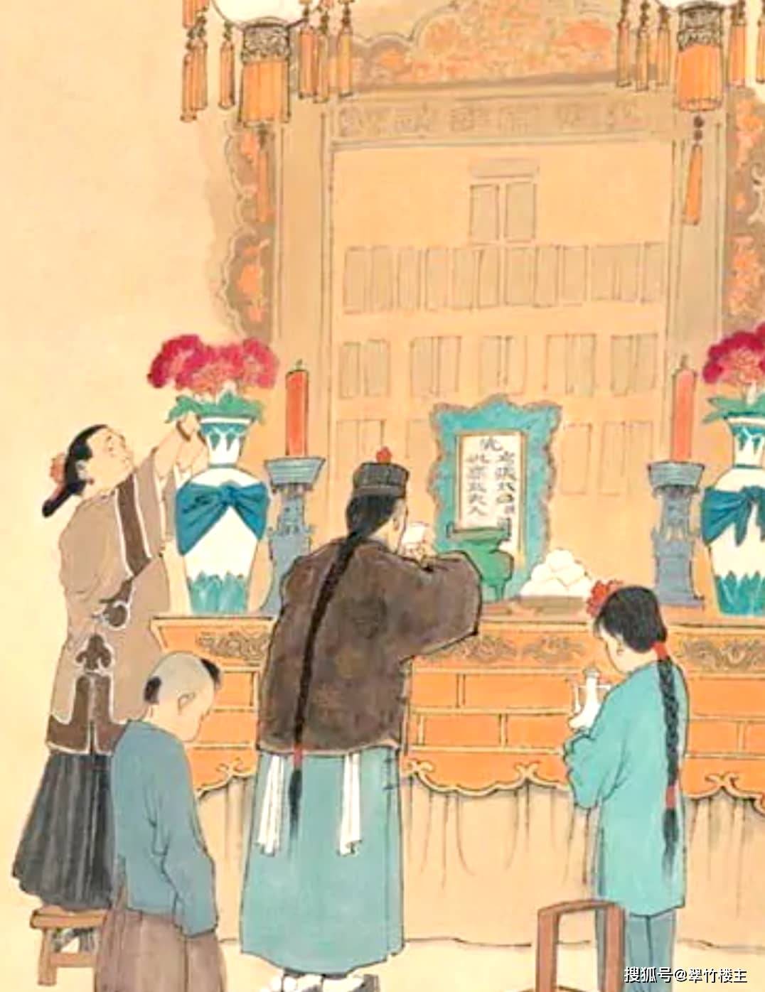 在麦穗上盼望秋耕丰收在田地里遍插香枝祈求五谷兴旺行船上夜放荷灯放